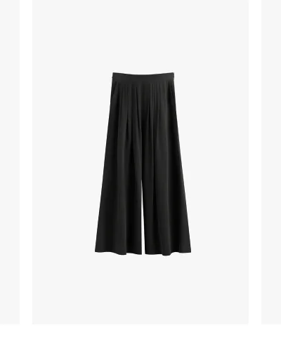 Washable Silk Cropped Pleated Pant Black