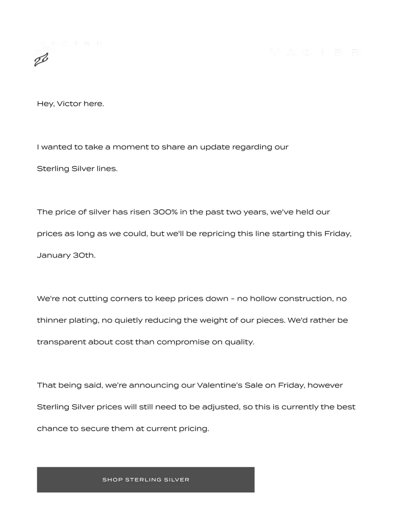 I wanted to take a moment to share an update regarding our Sterling Silver lines.