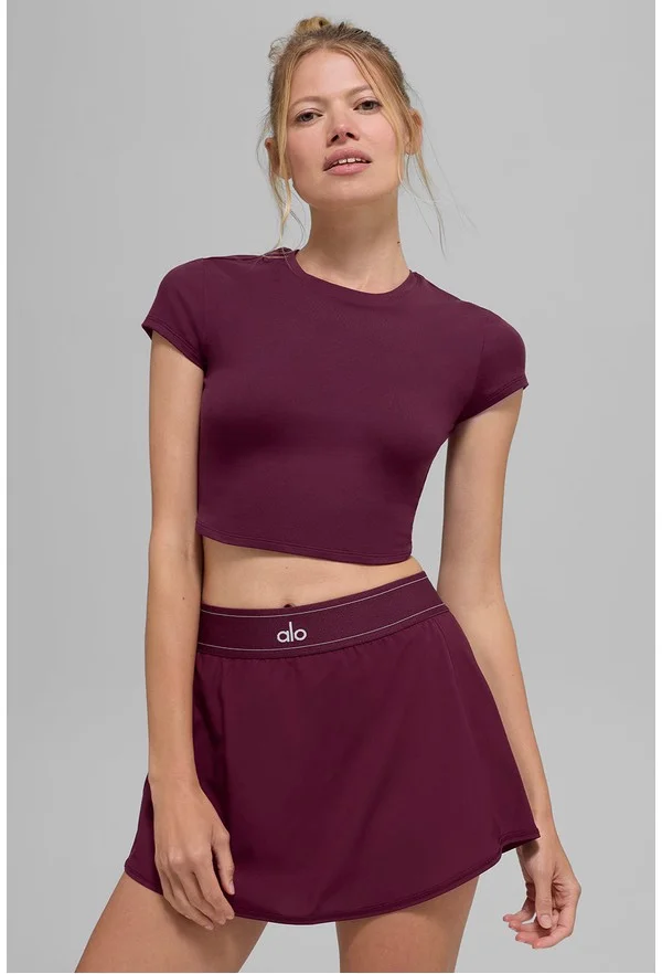 Alosoft Crop Finesse Short Sleeve - Burgundy - Burgundy / S