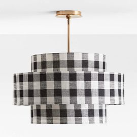Reese Black Gingham Linen 22" Semi-Flush Mount Ceiling Light