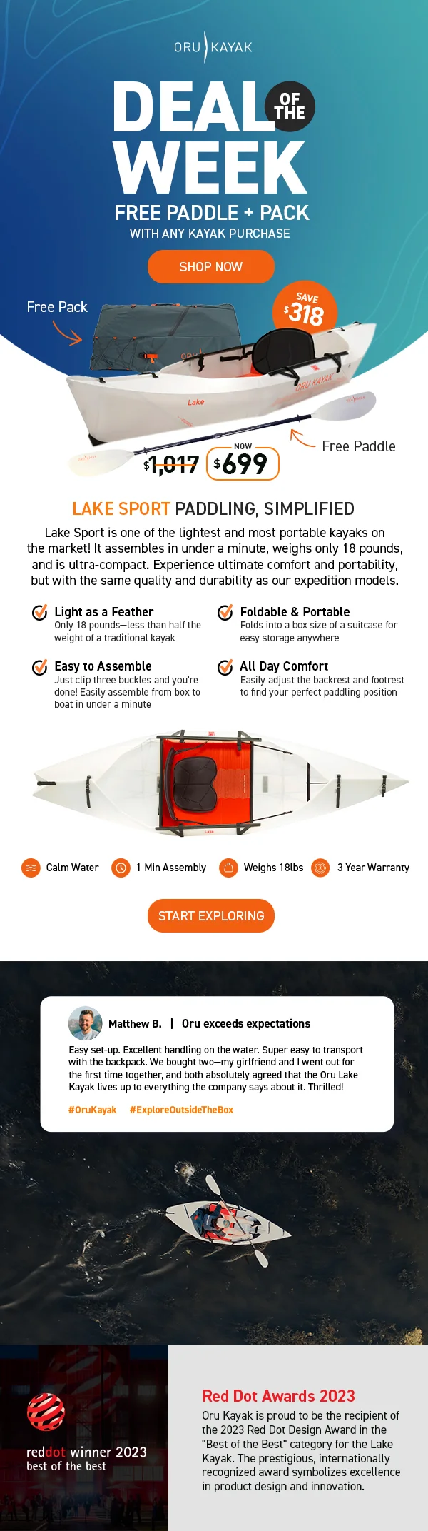 New Deal of the Week just dropped! Get a Free Paddle + Pack ($318 value) with any kayak purchase