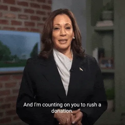 GIF of Kamala Harris saying 'Even $5 will go a very long way.'
