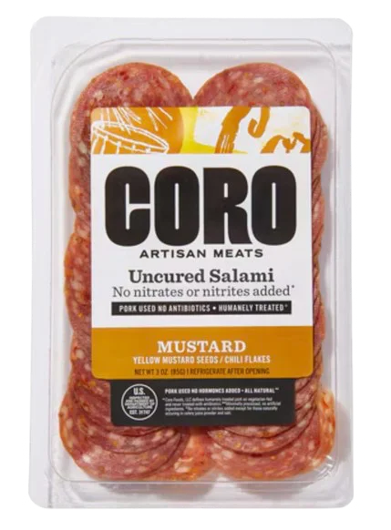Image of Coro Uncured Mustard Salami Sliced