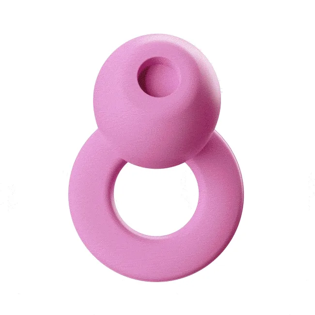 A Loop Quiet earplug in the Equinox colors of Midnight Sapphire, Flamingo Flux and Celestial Equinox.