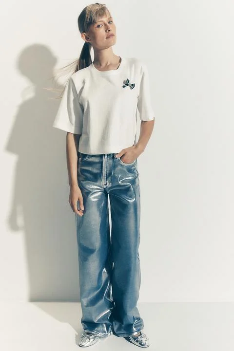 Joe's Jeans Mia Foil High-Rise Wide-Leg Jeans