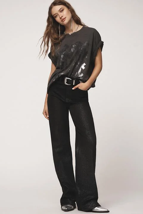 PAIGE Sasha Coated High-Rise Wide-Leg Jeans