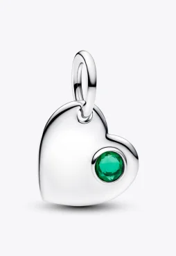 May Engravable Heart Green Stone Dangle Charm
