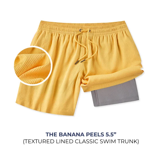 Textured Lined Classic Swim Trunk: The Banana Peels 5.5"