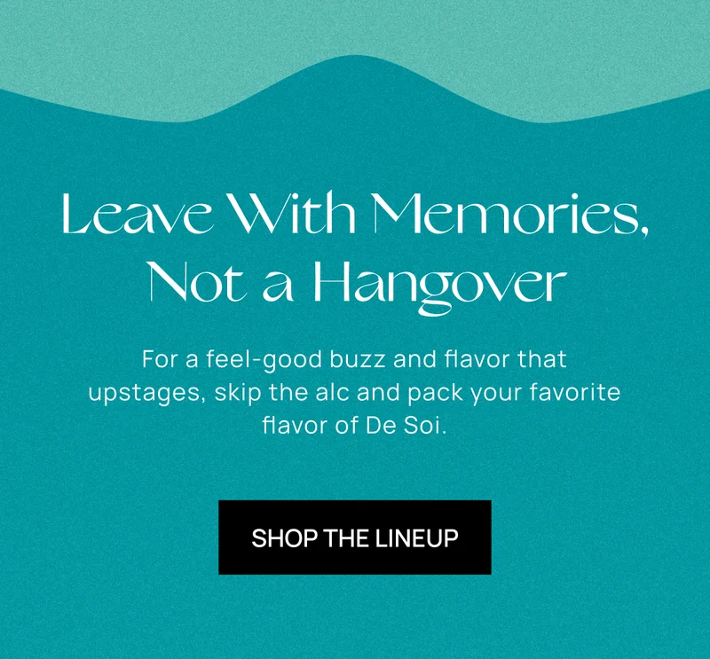 Leave With Memories, Not a Hangover | For a feel-good buzz and flavor that upstages, skip the alc and pack your favorite flavor of De Soi.  | Shop the Lineup