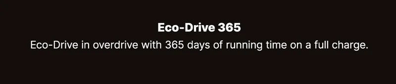 Eco-Drive 365 — Eco-Drive in overdrive with 365 days of running time on a full charge.