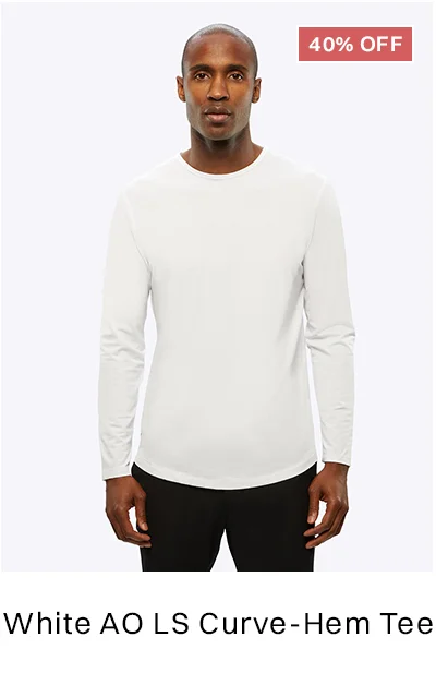 White AO Long Sleeve Curve-Hem Tee
