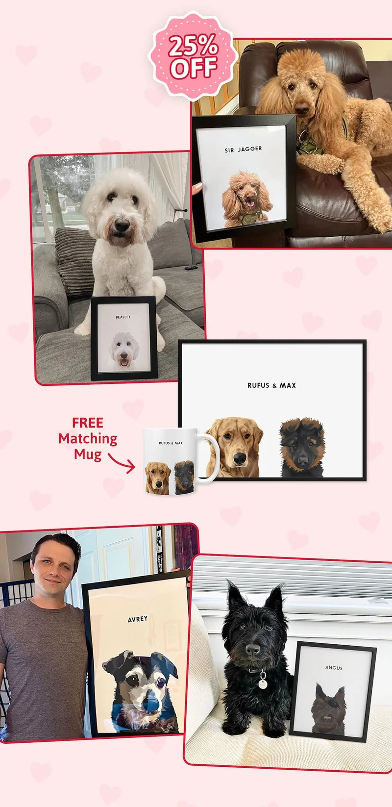 Modern Pet Portrait collage of customer photos and mock ups