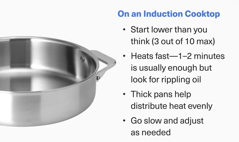 On an Induction Cooktop: Start on low heat for 1-2 minutes. These stoves heat up fast!