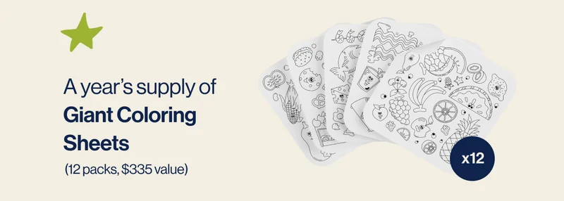 A year’s supply of Giant Coloring Sheets (12 packs, $335 value)