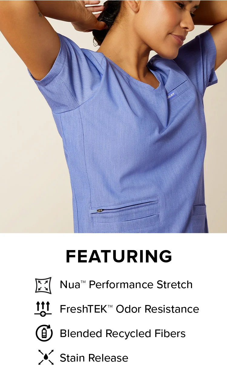 Nua™ Performance Stretch FreshTEK™ Odor Resistance Blended Recycled Fibers Stain Release