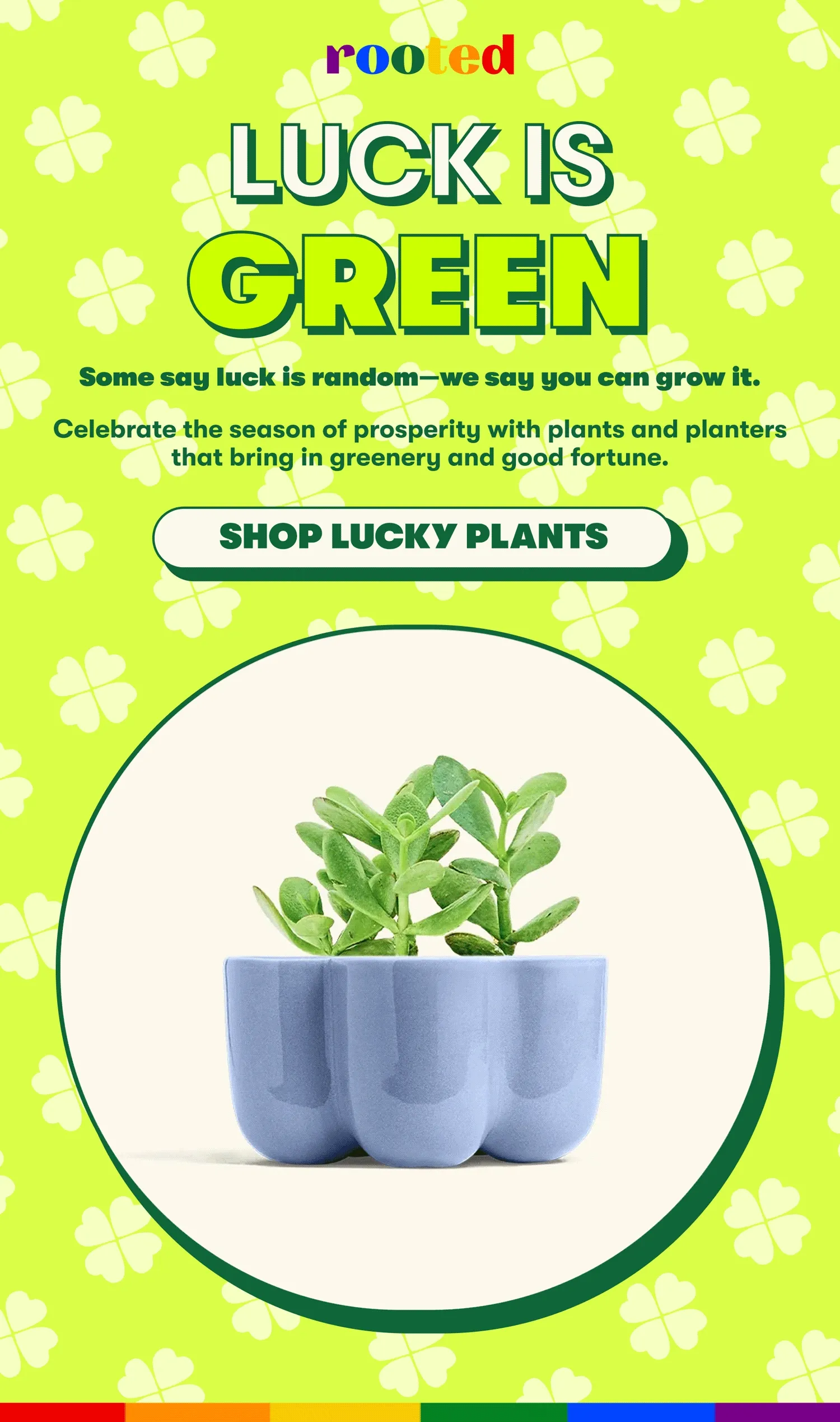 LUCK IS GREEN | Some say luck is random—we say you can grow it. Celebrate the season of prosperity with plants and planters that bring in greenery and good fortune [SHOP LUCKY PLANTS]