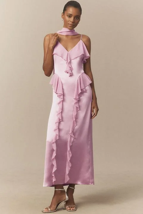 Mare Mare Sleeveless Ruffled Satin Chiffon Maxi Dress