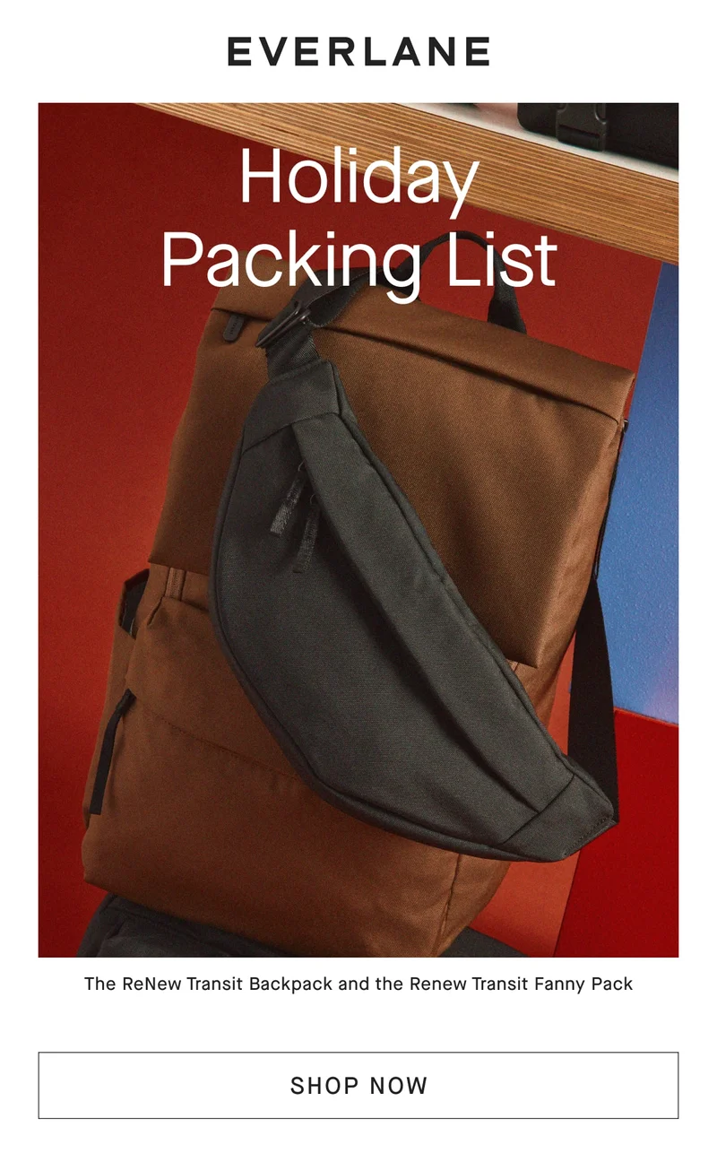 Holiday Packing List The ReNew Transit Backpack and the Renew Transit Fanny Pack [SHOP NOW]