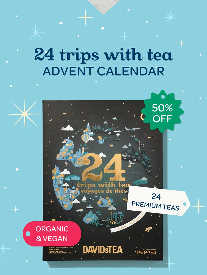 24 trips with tea advent calendar, 50% off - 24 premium teas - Organic & Vegan