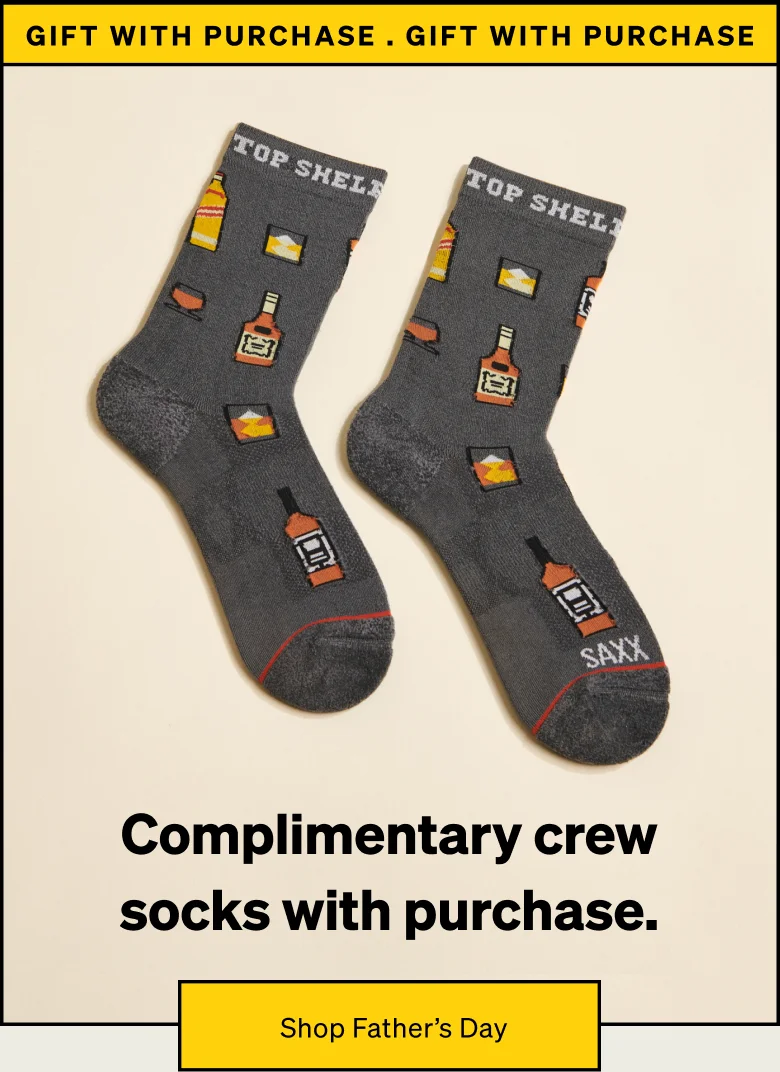 Complimentary crew socks with purchase.