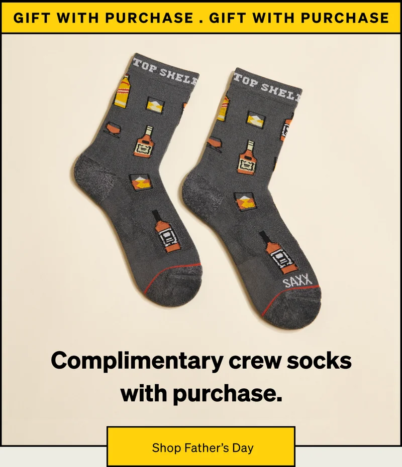 Complimentary crew socks with purchase.