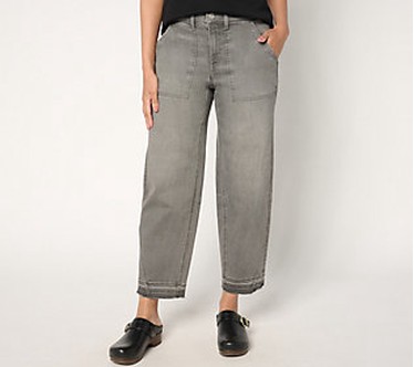 Denim & Co. Petite Black Easy Stretch Tapered Ankle Jean  Size Plus Petite 26  Storm Grey Wash