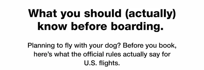 What you should (actually) know before boarding.  Planning to fly with your dog? Before you book, here’s what the official rules actually say for U.S. flights.