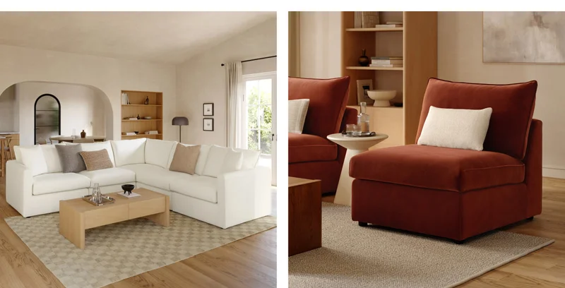 Plump cushions upholstered in your choice of one of three fabrics, and fully modular pieces that let you call the shots.