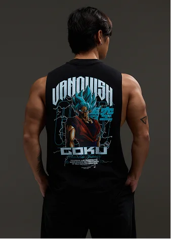 Vanquish DBS Goku SSGSS Black Oversized Sleeveless T Shirt
