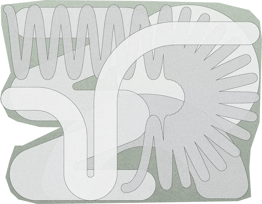 Minimalist abstract art featuring sinuous lines and muted earth tones with interlacing organic shapes.