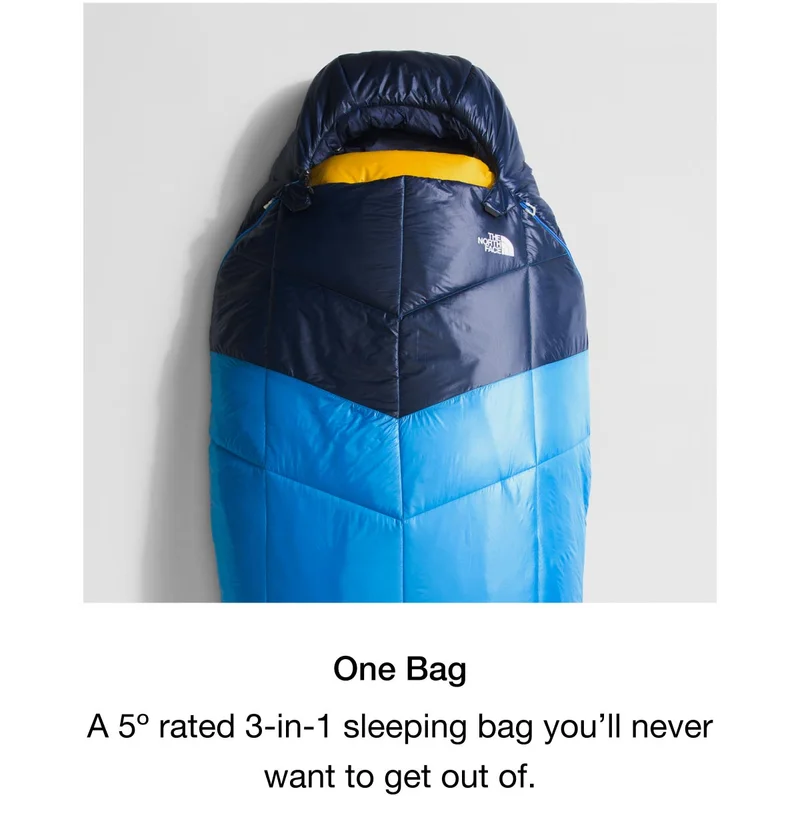 One Bag. A 5° rated 3-in-1 sleeping bag you'll never want to get out of.