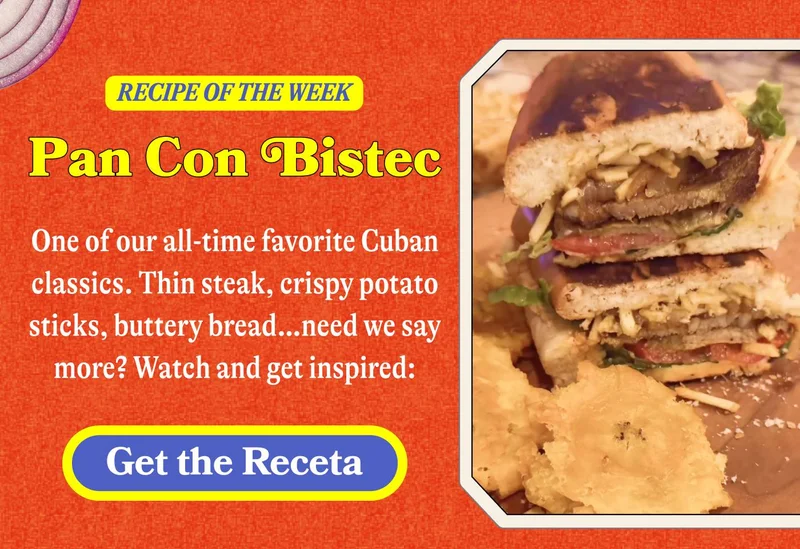 Recipe of the Week: Pan Con Bistec 🥩 One of our all-time favorite Cuban classics. Thin steak, crispy potato sticks, buttery bread…need we say more? Watch and get inspired: GET THE RECIPE