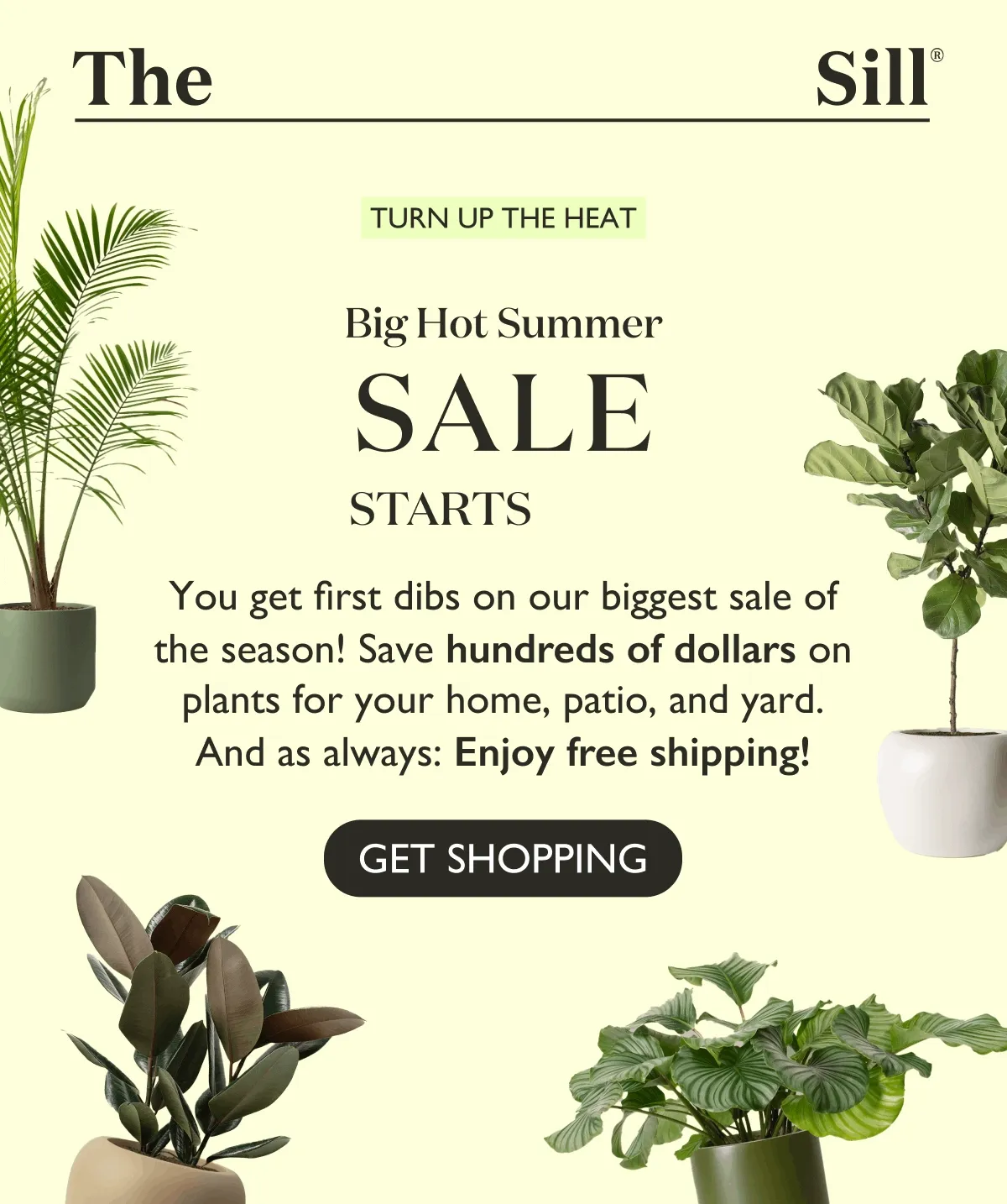 You get first dibs on our biggest sale of the season! Save hundreds of dollars on plants for your home, patio, and yard. And as always: Enjoy free shipping!