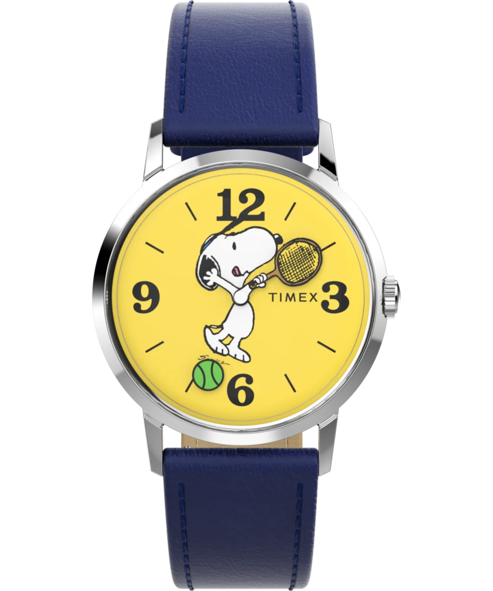 Image of Timex Marlin® Hand-Wound x Snoopy Tennis 34mm Leather Strap Watch