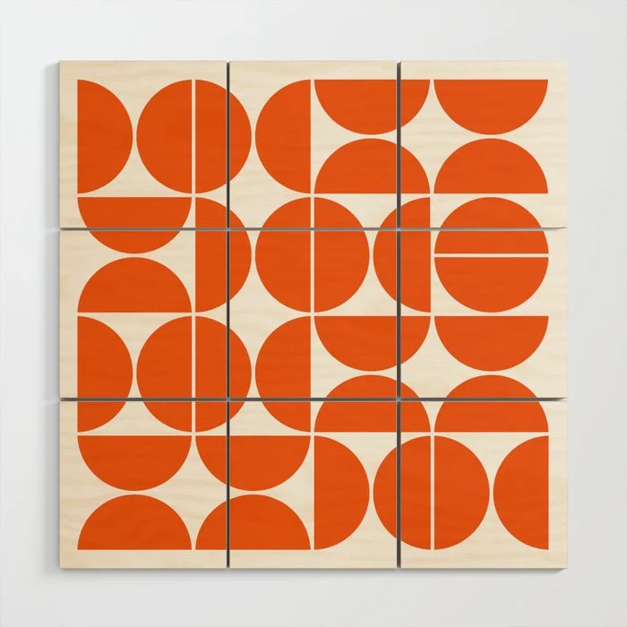 Mid Century Modern Geometric 04 Orange Wood Wall Art Wood Wall Art