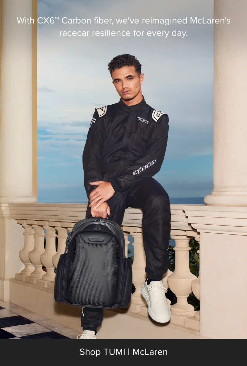 Shop TUMI | McLaren: With CX6 Carbon fiber, we've reimagined McLaren's racecar resilience for every day.