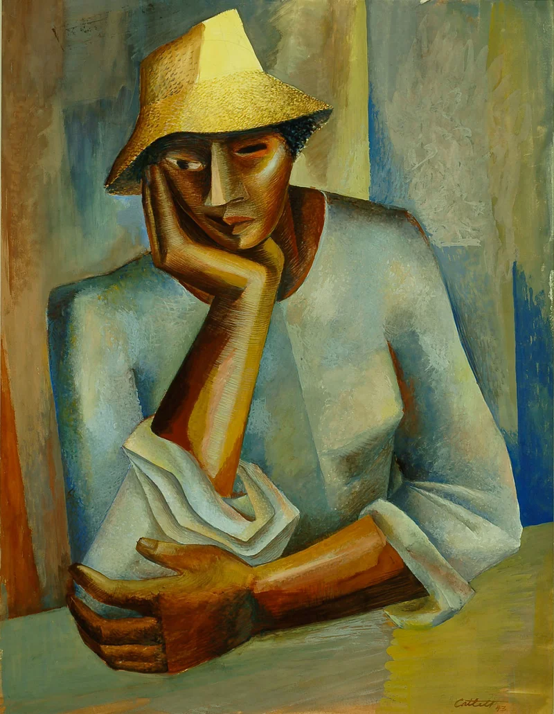 “Untitled (Woman in Yellow Hat)” by Elizabeth Catlett