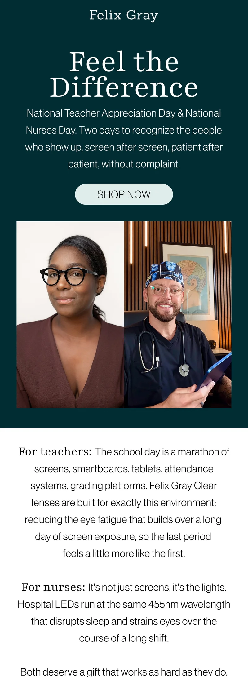National Teacher Appreciation Day & National Nurses Day. Two days to recognize the people who show up, screen after screen, patient after patient, without complaint.