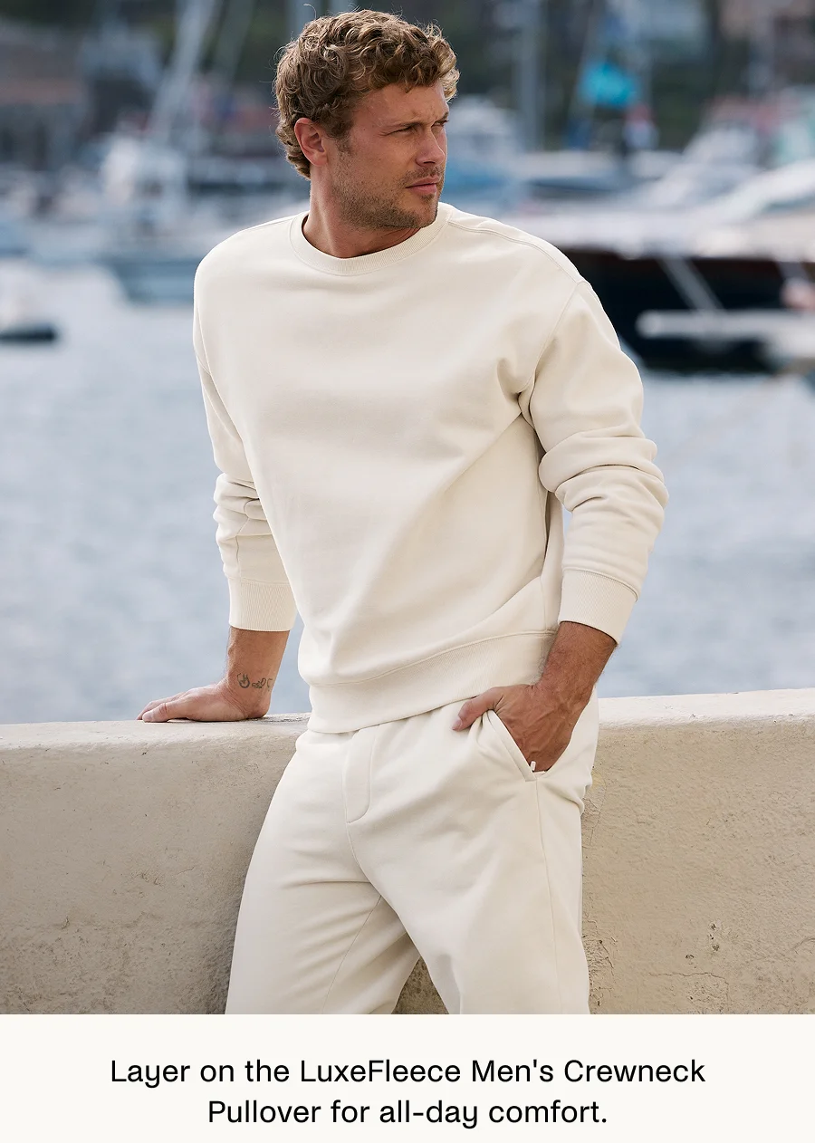 LuxeFleece Men's Crewneck Pullover in Bone
