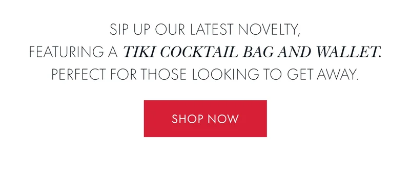 Sip up our latest novelty, featuring a tiki cocktail bag and wallet. Perfect for those looking to get away.