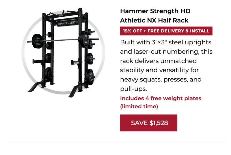 15% OFF | Hammer Strength HD Athletic NX Half Rack | Black Friday Deals