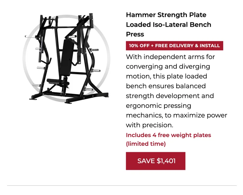 10% OFF | Hammer Strength Plate-Loaded Iso-Lateral Bench Press  | Black Friday Deals