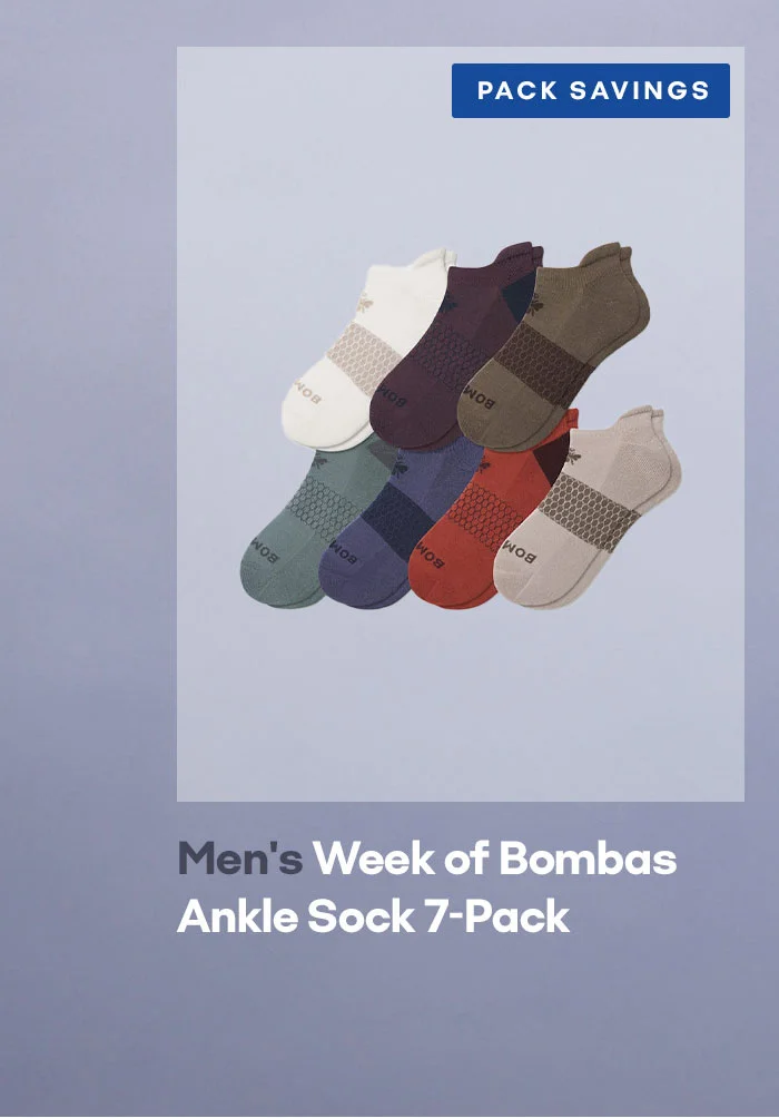 PACK SAVINGS Men's Week of Bombas Ankle Sock 7-Pack