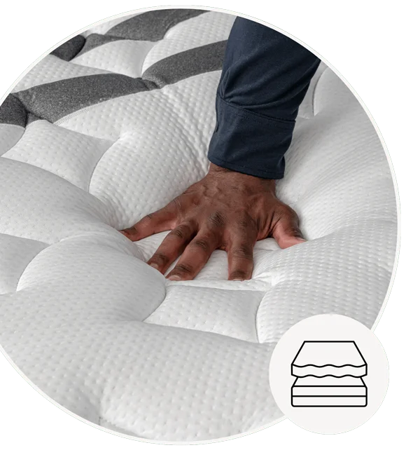 Legend Chill Image -- Two part design icon over hand pressing into mattress