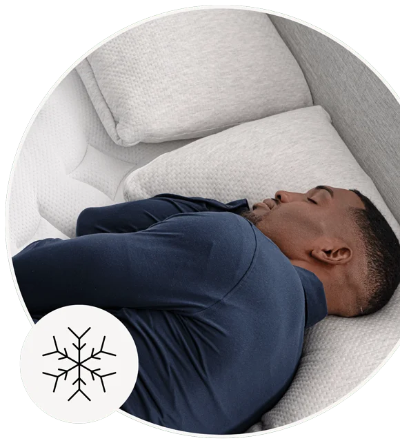 Legend Chill Image -- Snowflake Icon over image of man's neck and back resting on mattress
