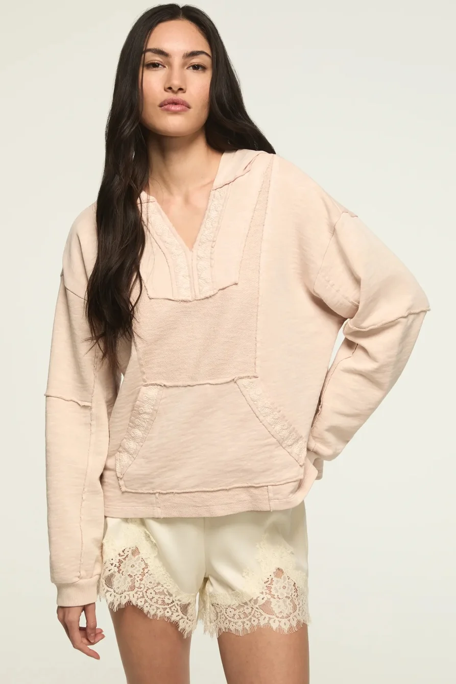 Image of Lucky Brand Embroidered Baja Hoodie - Women's Clothing Outerwear Sweatshirts Crewneck Hoodies in Tofu