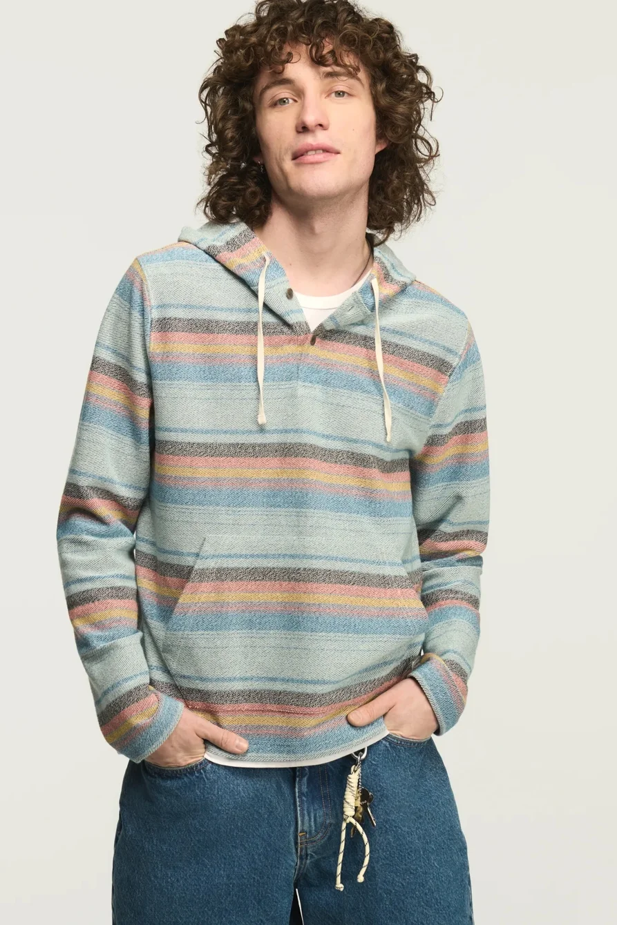 Image of Lucky Brand Stripe Baja Knit Hoodie - Men's Clothing Outerwear Sweatshirts Crewneck Hoodies