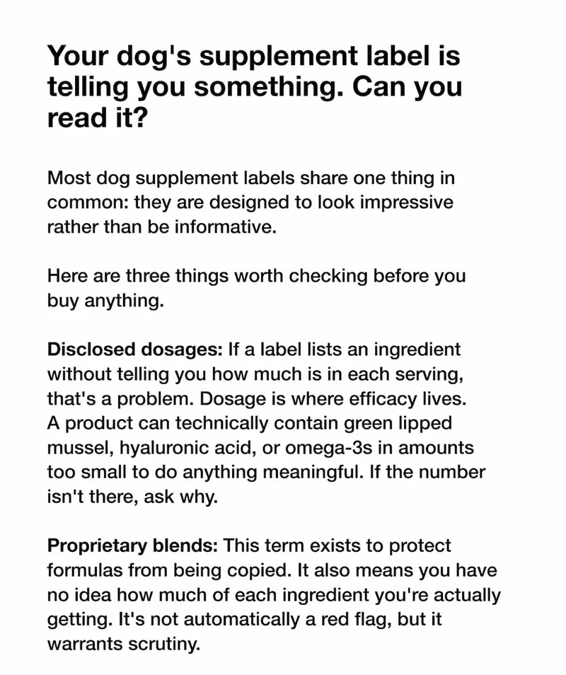 Your dog's supplement label is telling you something. Can you read it?