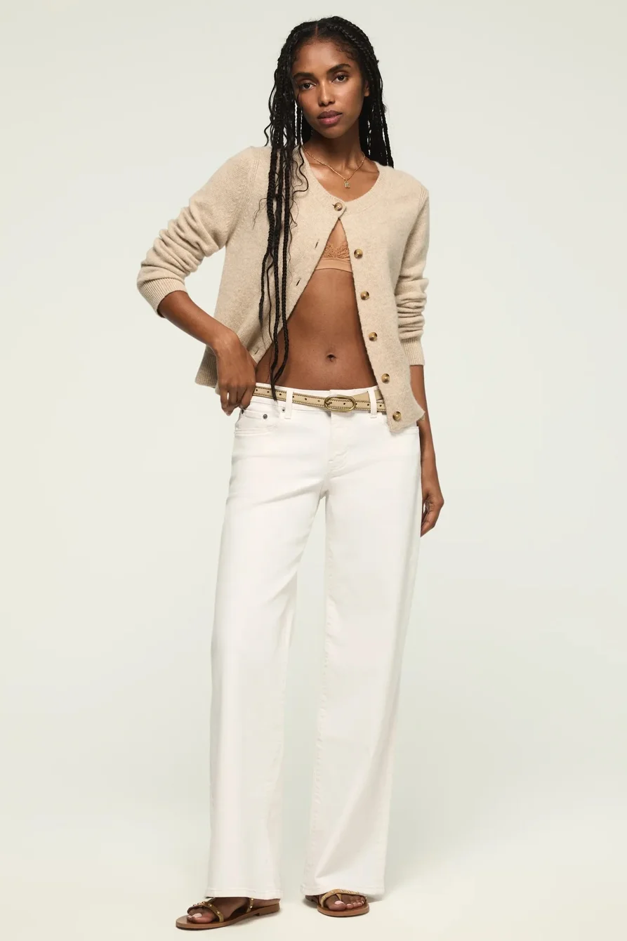 Image of Lucky Brand Mid Rise Sweet Wide Leg - Women's Pants Denim Wide Leg Jeans in White Lies Wash