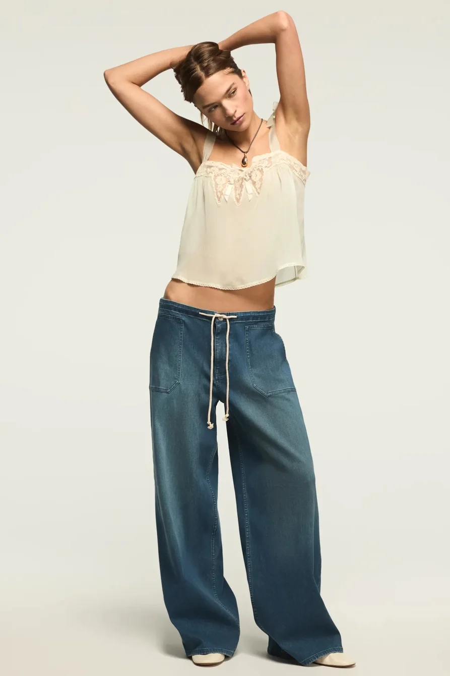Image of Lucky Brand Lounge Denim Sweatpant - Women's Clothing Outerwear Jean Denim Jackets in Unwind Wash